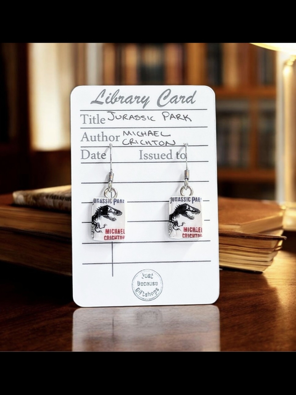 Jurassic Park Book Cover Earrings - White with Black & Red